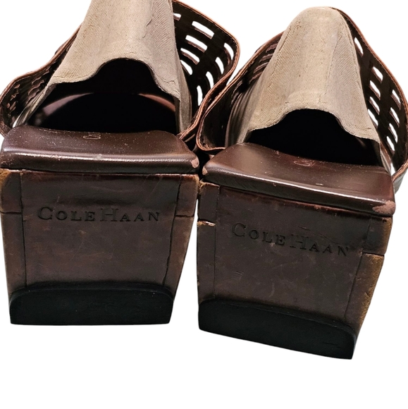 Cole Haan studio woven wood platform sandal Asian inspired leather - Picture 3 of 9